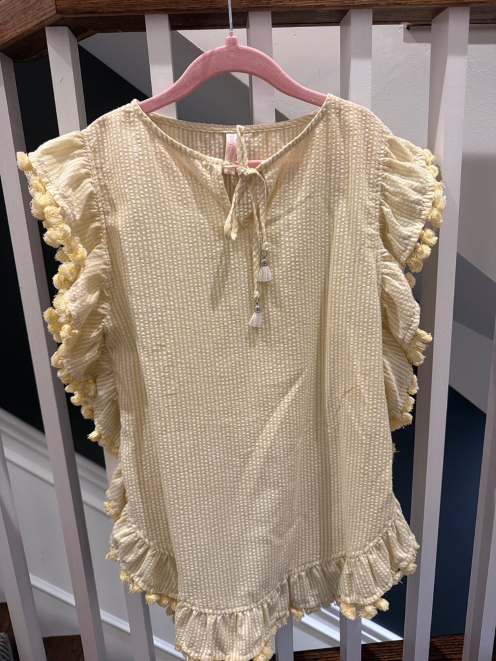 Zimmerman Light Yellow seersucker Tassel Ruffle Tunic swim coverup